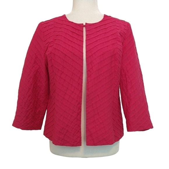 Chico's Hot Pink 3/4 Sleeve Chevron Open Front Lightweight Jacket Barbiecore - Picture 1 of 7